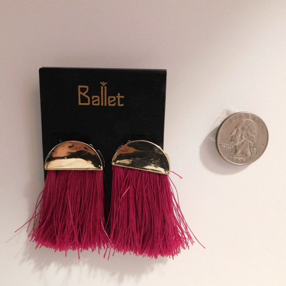Ballet Ladies Tassel Drop Dangle Earrings Red Gold Tones Push Back Fasteners